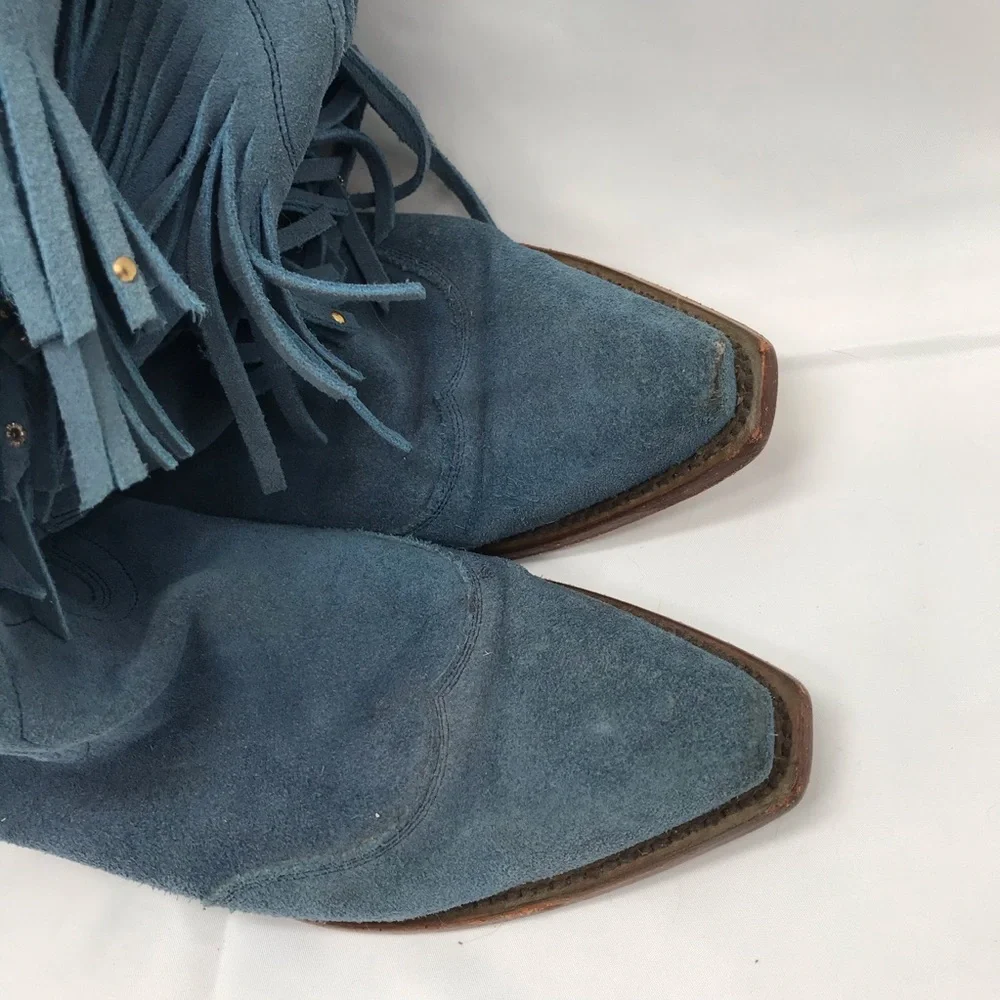 American Rebel Boot Co Elvis Presley Blue Suede leather Boots Fringe Size 6.5 - Picture 4 of 10